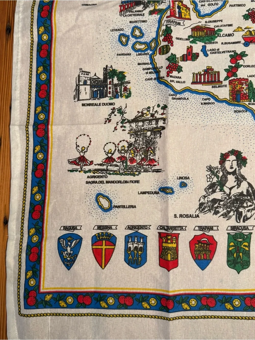Sicilia Cotton Tea Towel Souvenir Wall Hanging Map Landmark Tapestry Italy